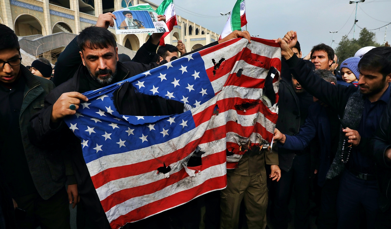 Iran Protestors Destroy U.S. Flag